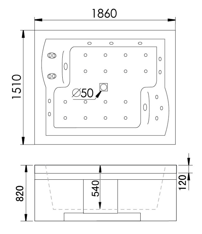АКРИЛОВАЯ ВАННА GEMY G9052 II K R 186-151
